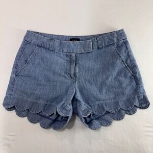 J.Crew Scalloped Hem Chambray Shorts Women Size 2 Blue Cotton | Coastal Preppy